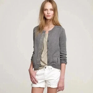 J. CREW | Women's Button Front Studded Cotton Cardigan Jacket Grey Size XS